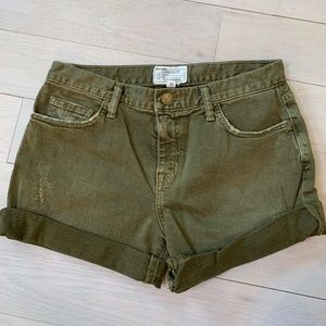 Current/Elliot The Boyfriend Roll Shorts, Army Green Destroy, Size 26